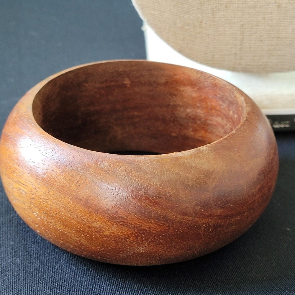 Vintage Hawaiian Koa Style Wood Chunky Bangle Bracelet Boho Hawaii